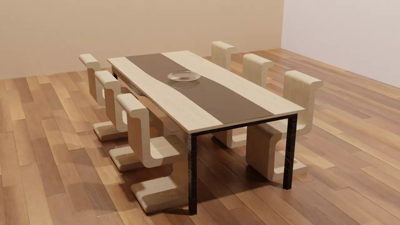Modern Table With Chairs Low-poly 3D model_0