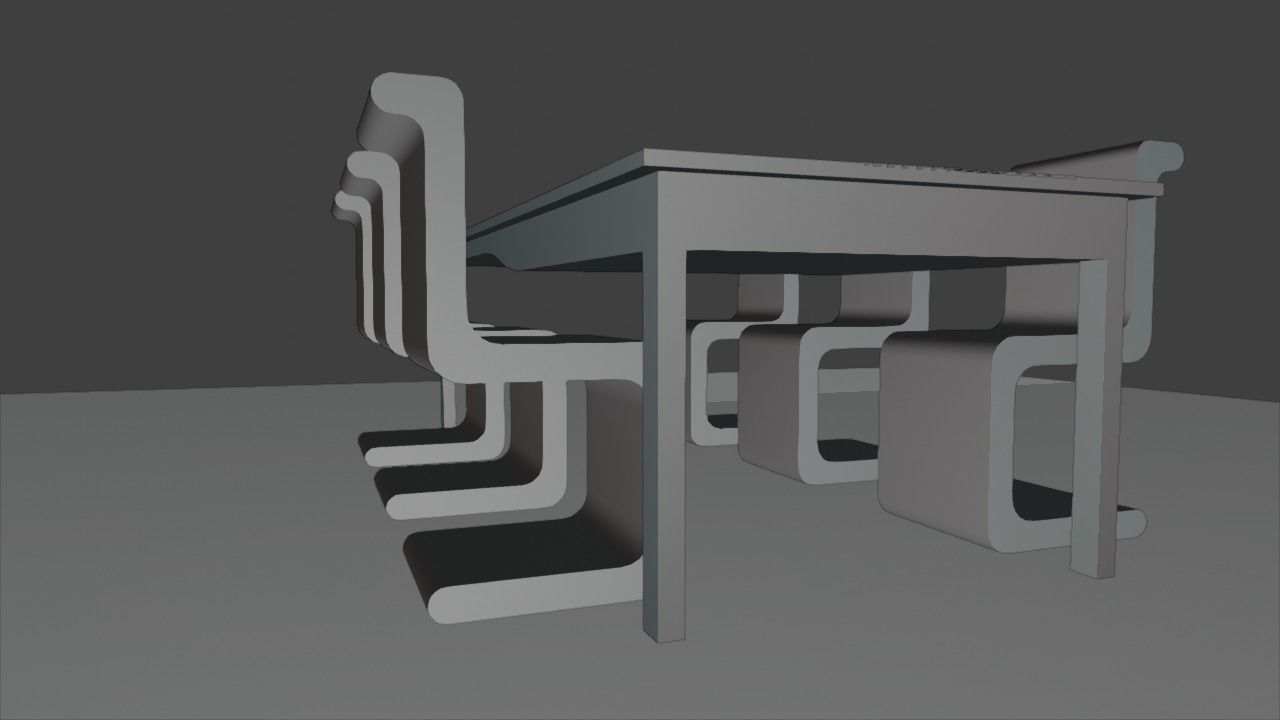 Modern Table With Chairs Low-poly 3D model_4