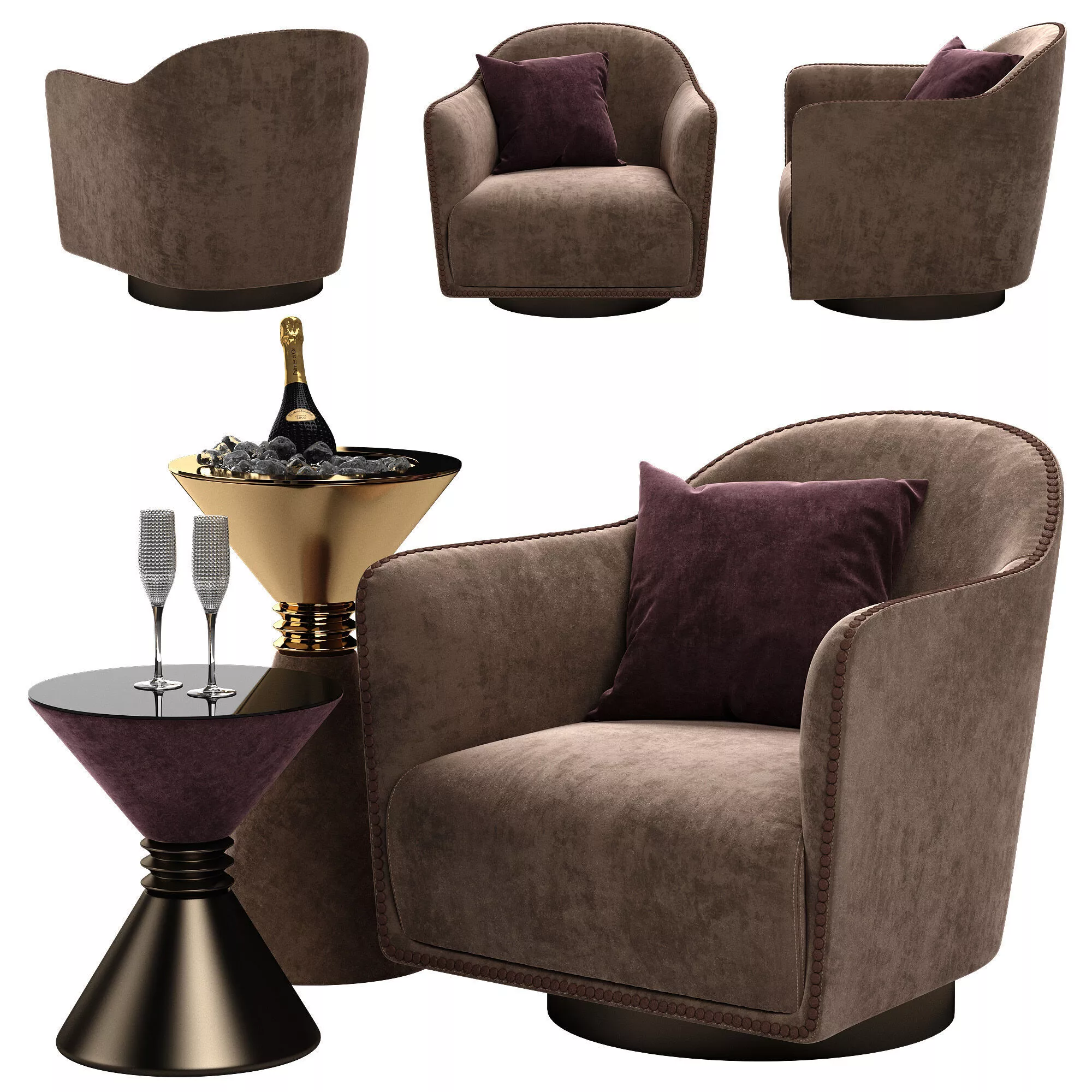 Longhi Vivienne chair - Angie table set 3D model
