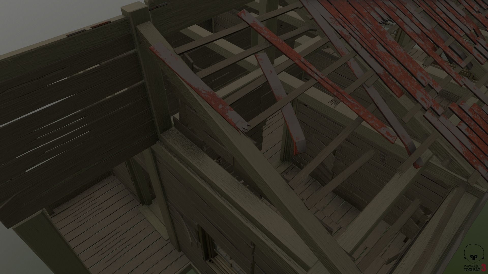 Destroyed Old House Hut - A Low-poly 3D model_11