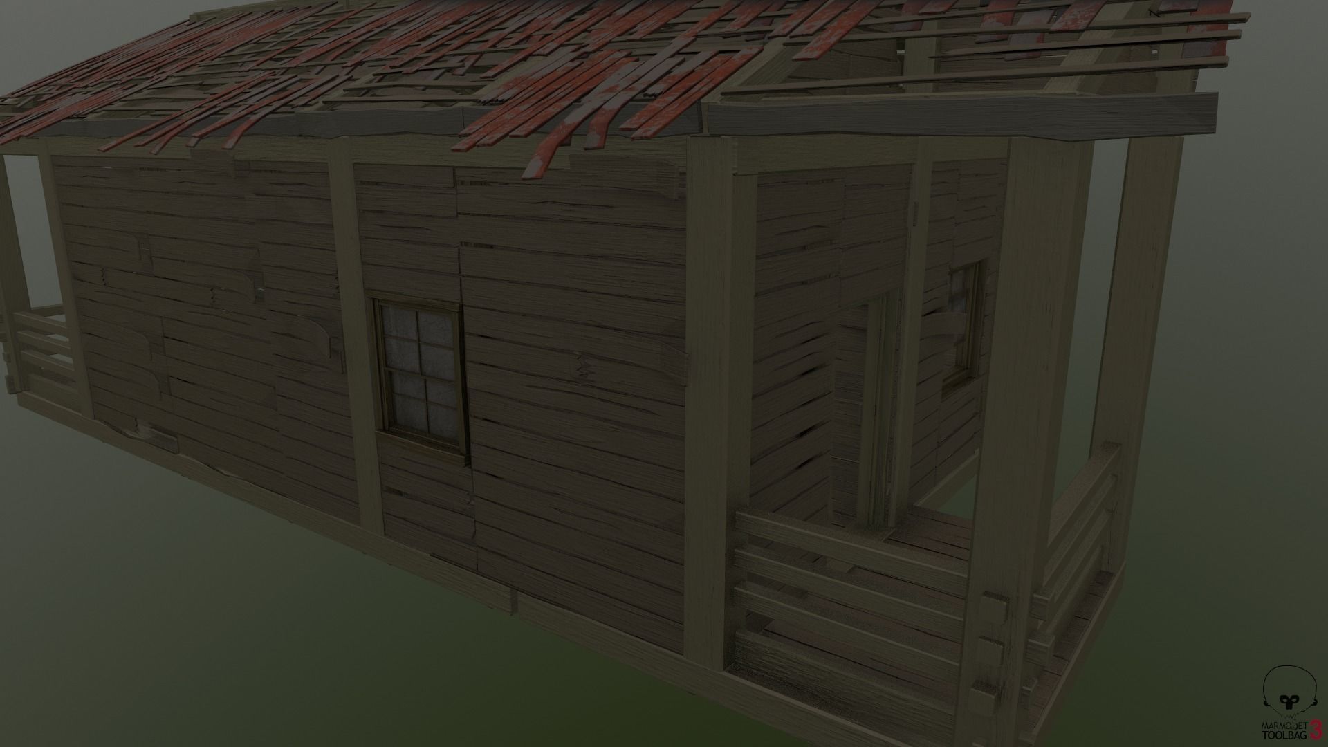 Destroyed Old House Hut - A Low-poly 3D model_4