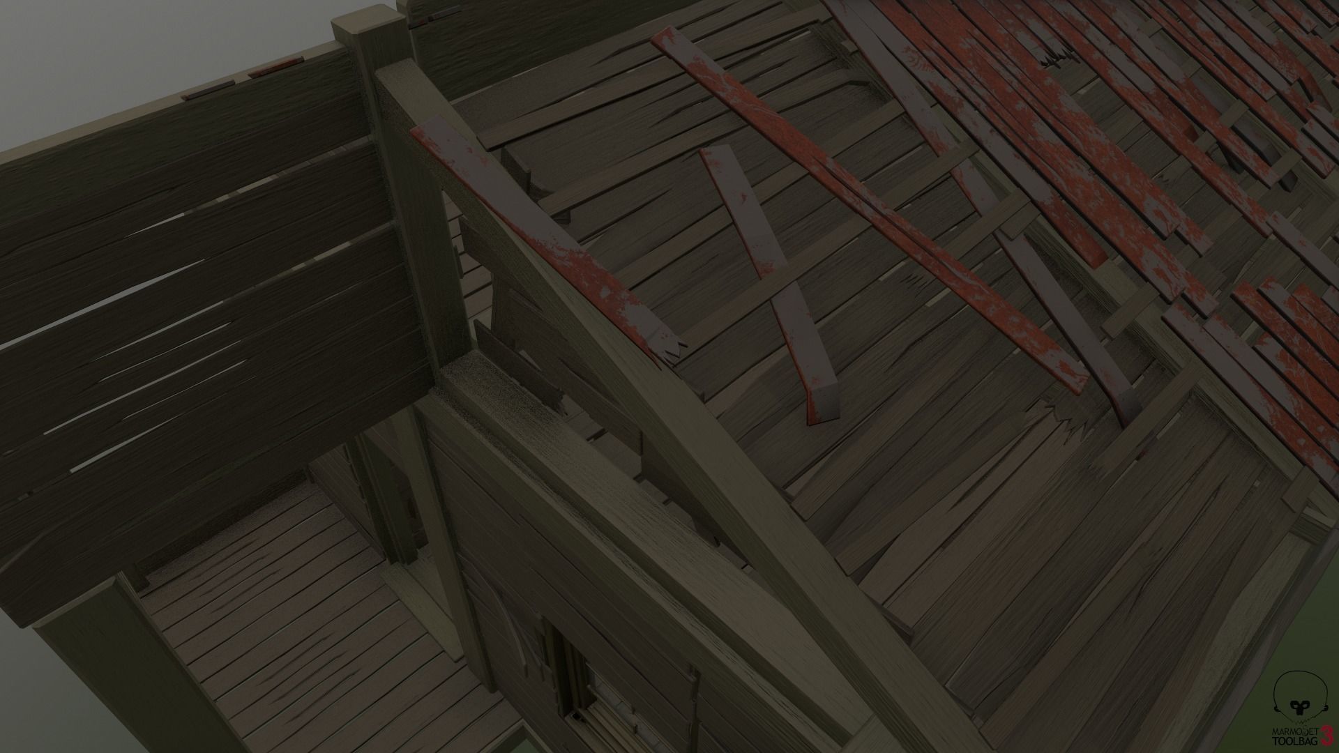Destroyed Old House Hut - A Low-poly 3D model_9