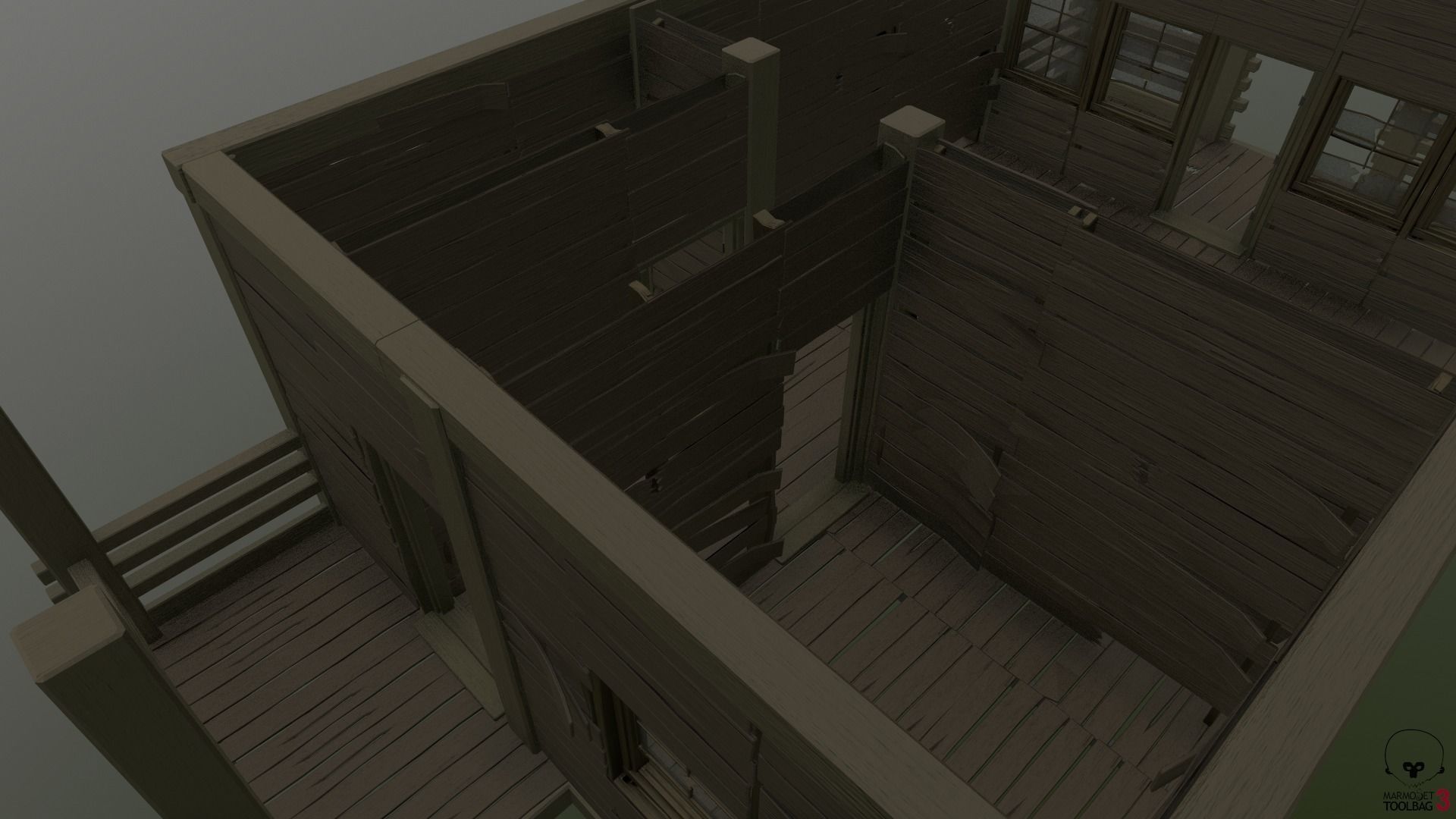 Destroyed Old House Hut - A Low-poly 3D model_12