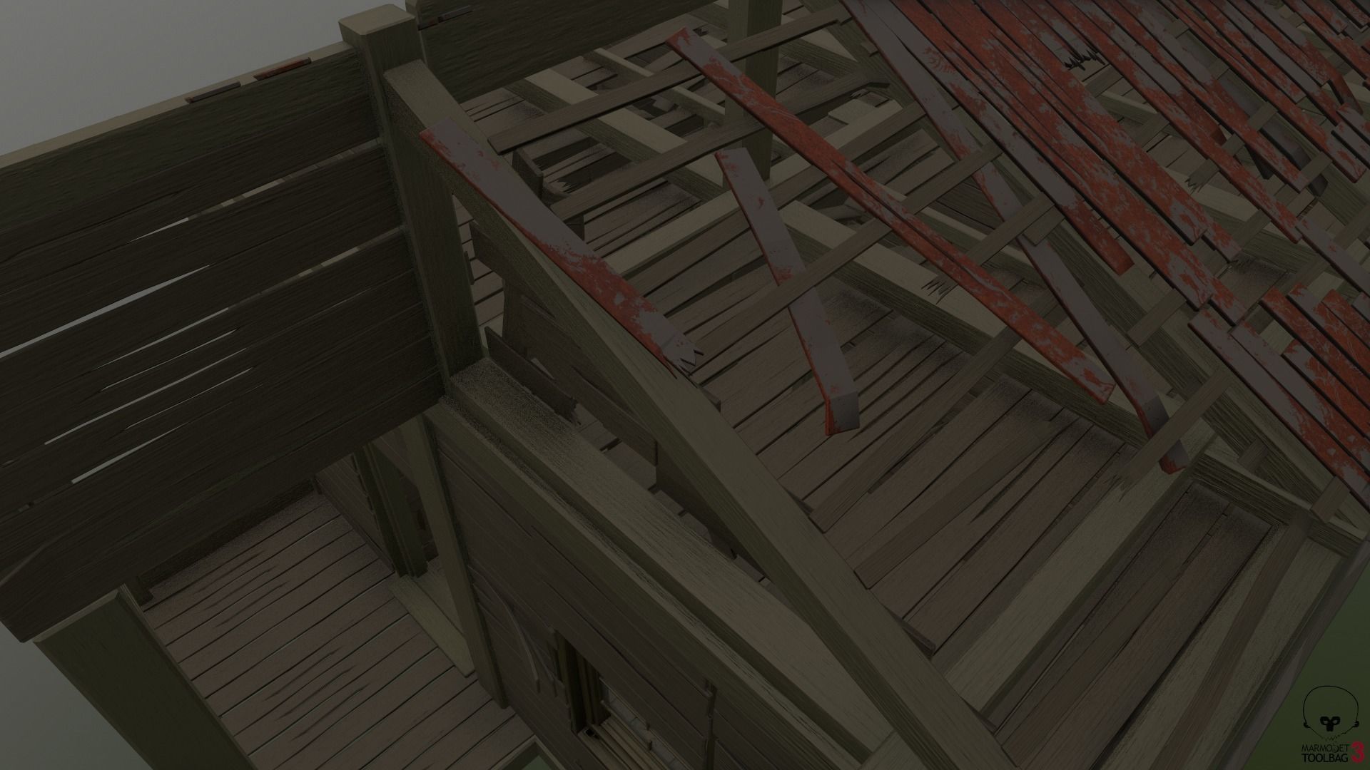Destroyed Old House Hut - A Low-poly 3D model_10