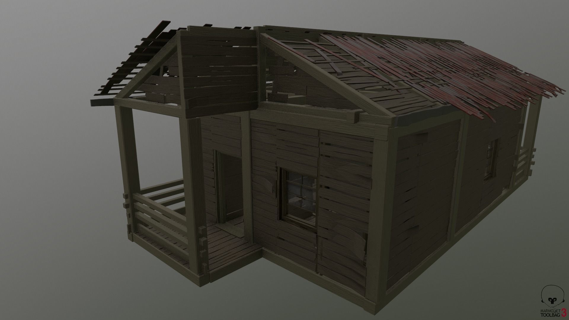 Destroyed Old House Hut - A Low-poly 3D model_3