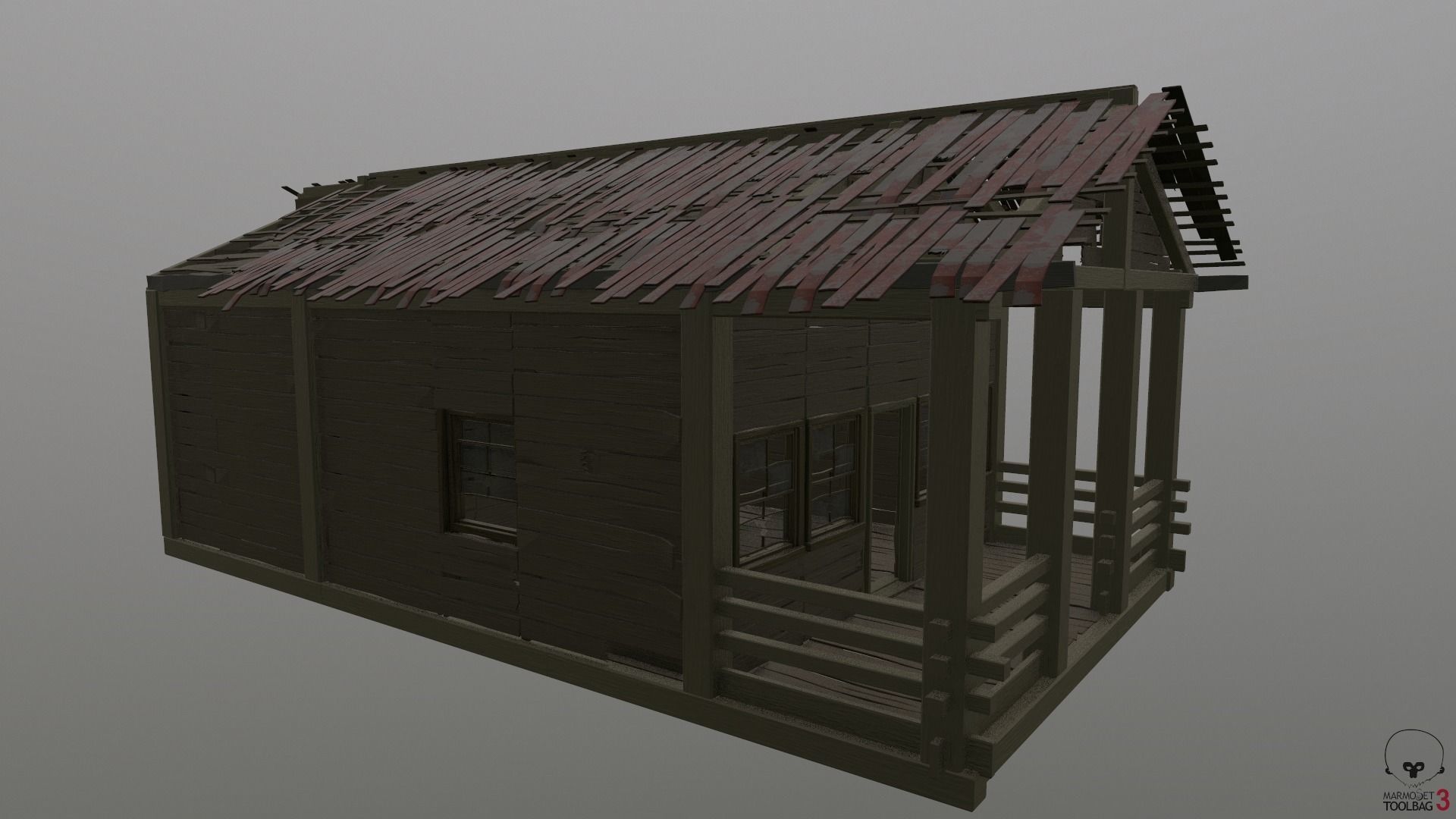 Destroyed Old House Hut - A Low-poly 3D model_6