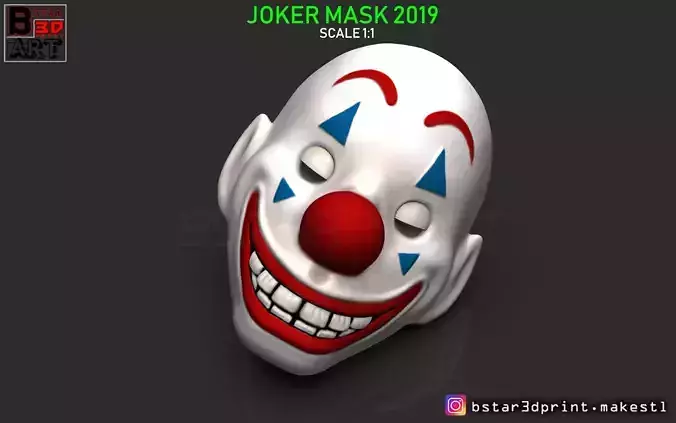 Joker Mask -  Clown mask 2019 - HALLOWEEN MASK-Joker movie 2019 3D print model
