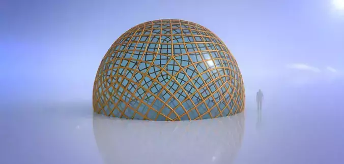 Geodesic dome like enclosed structure with glass panels 3D model