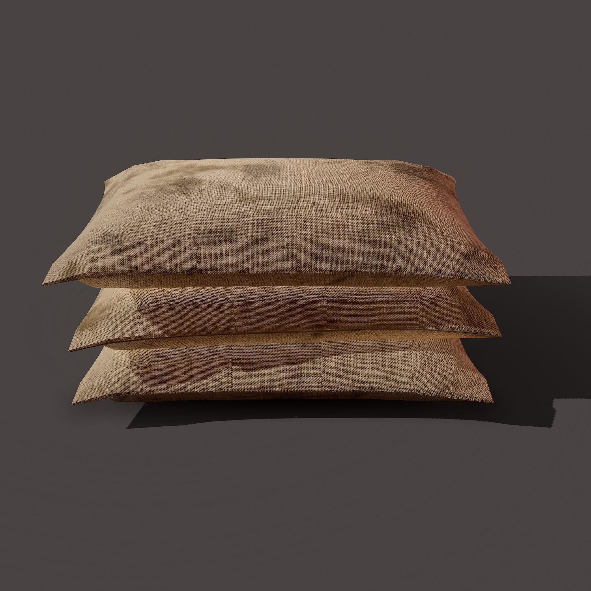 Burlap Sacks Three Straight Low-poly 3D model_2