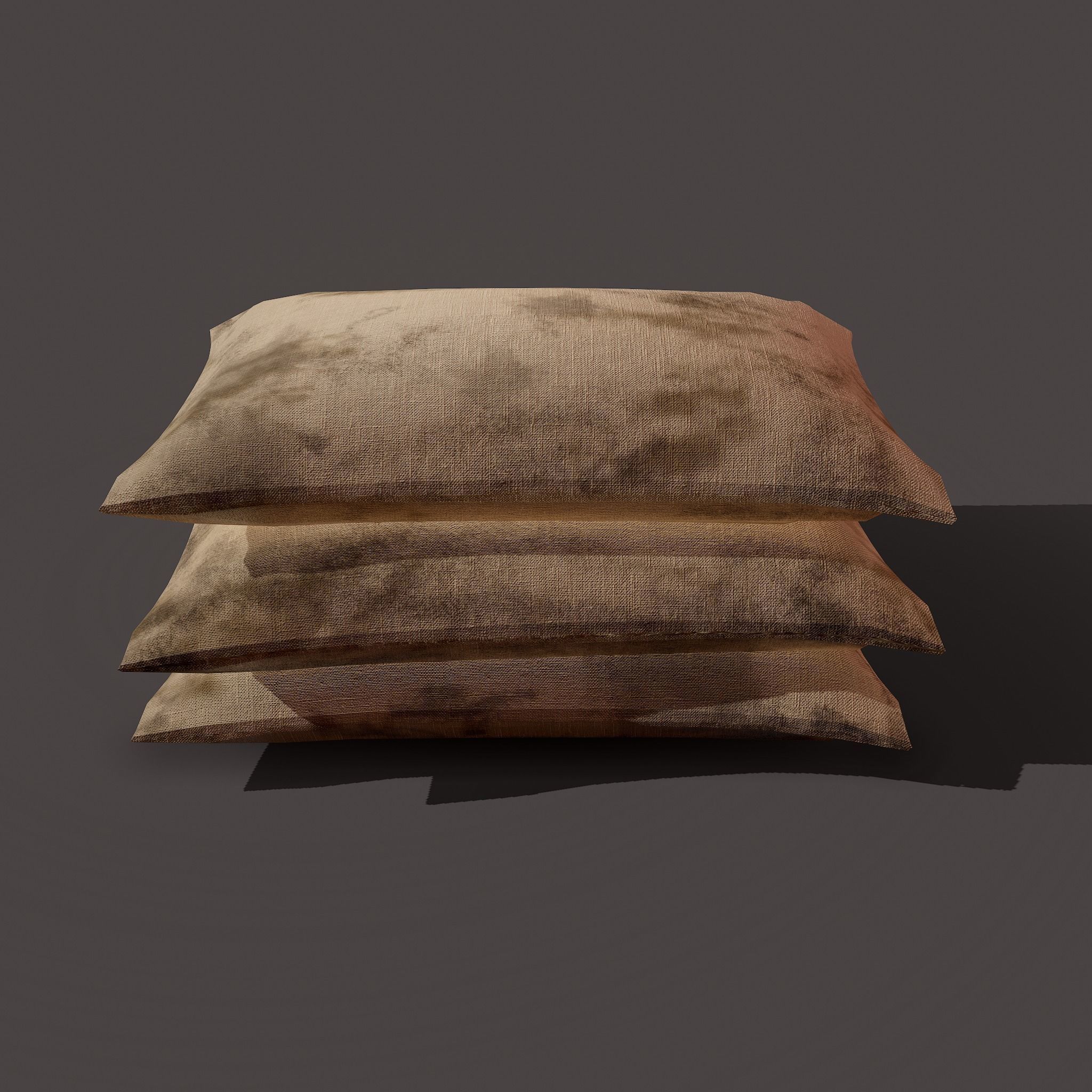 Burlap Sacks Three Straight Low-poly 3D model_3