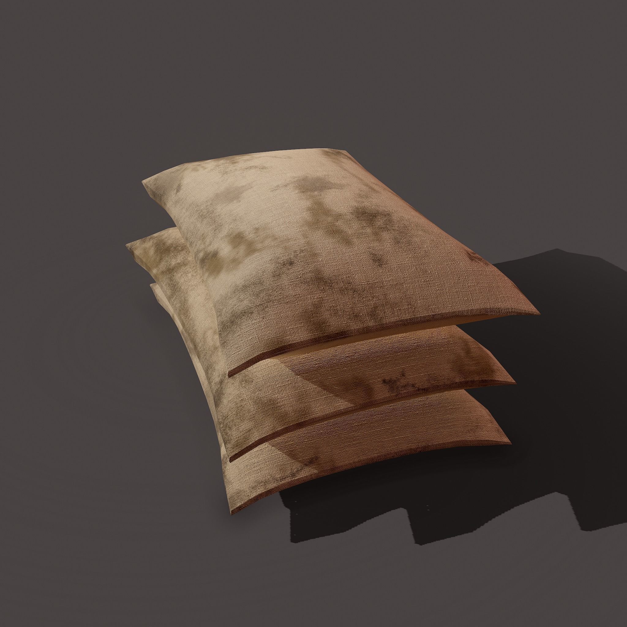 Burlap Sacks Three Straight Low-poly 3D model_8