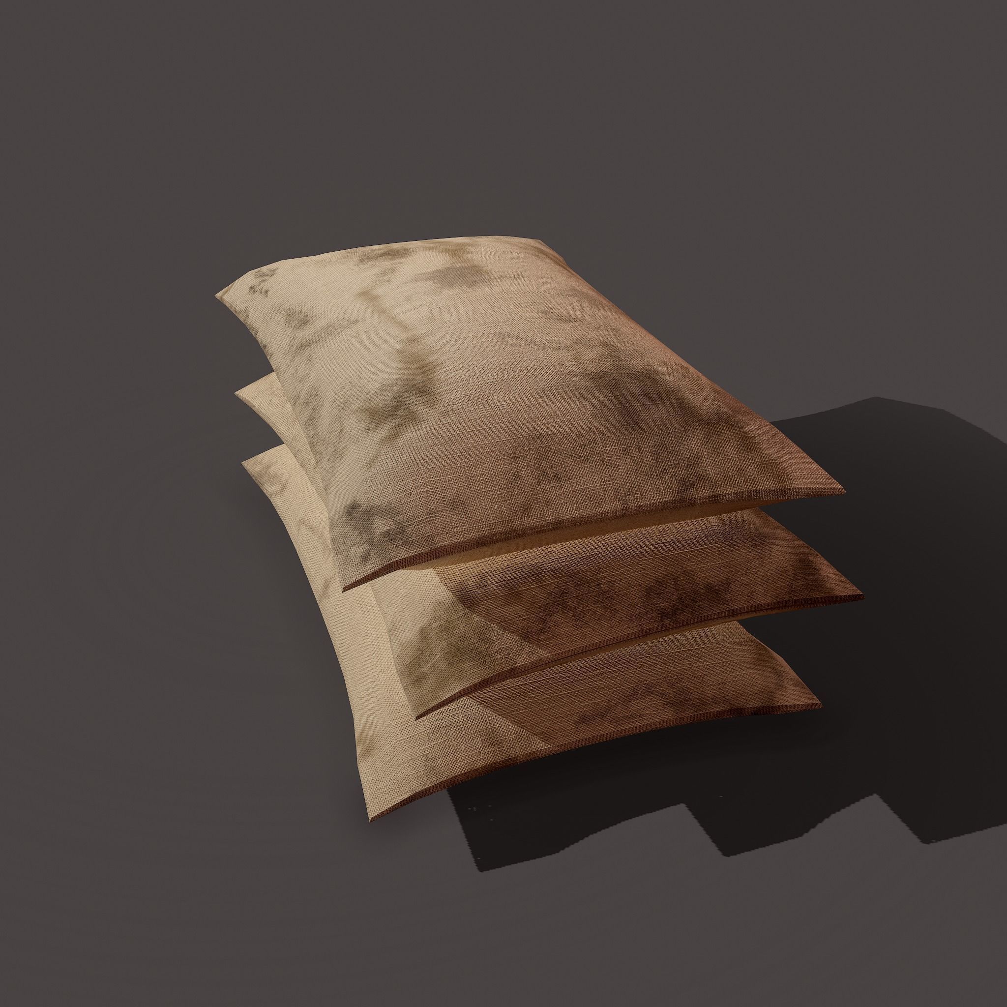 Burlap Sacks Three Straight Low-poly 3D model_6