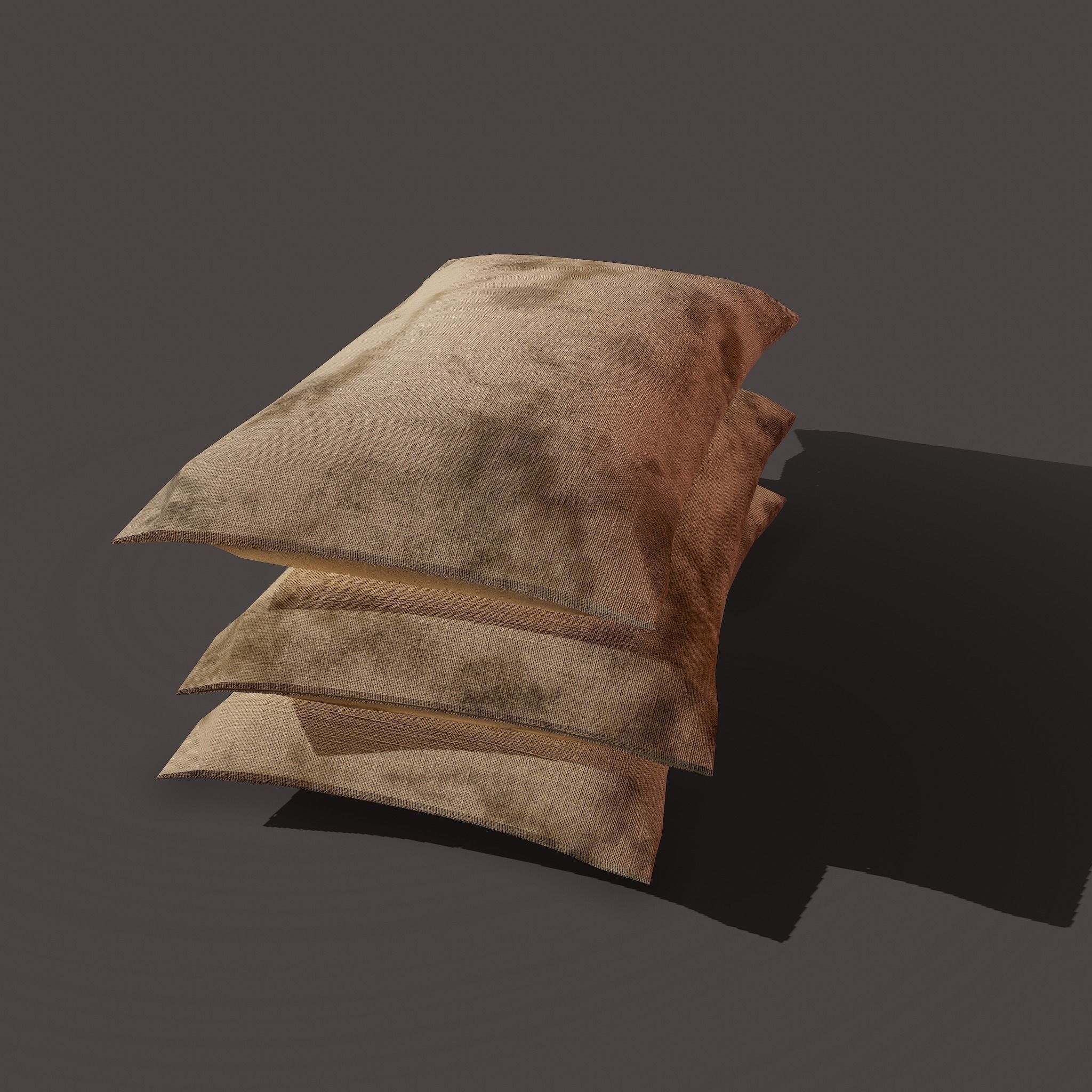Burlap Sacks Three Straight Low-poly 3D model_5