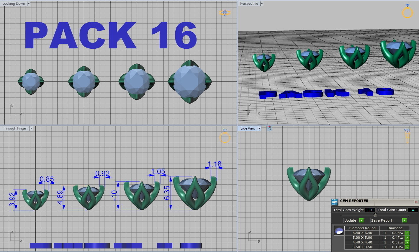 A Package of 4 Ring Heads PACK16 printable 3dmodels 3D print model_2