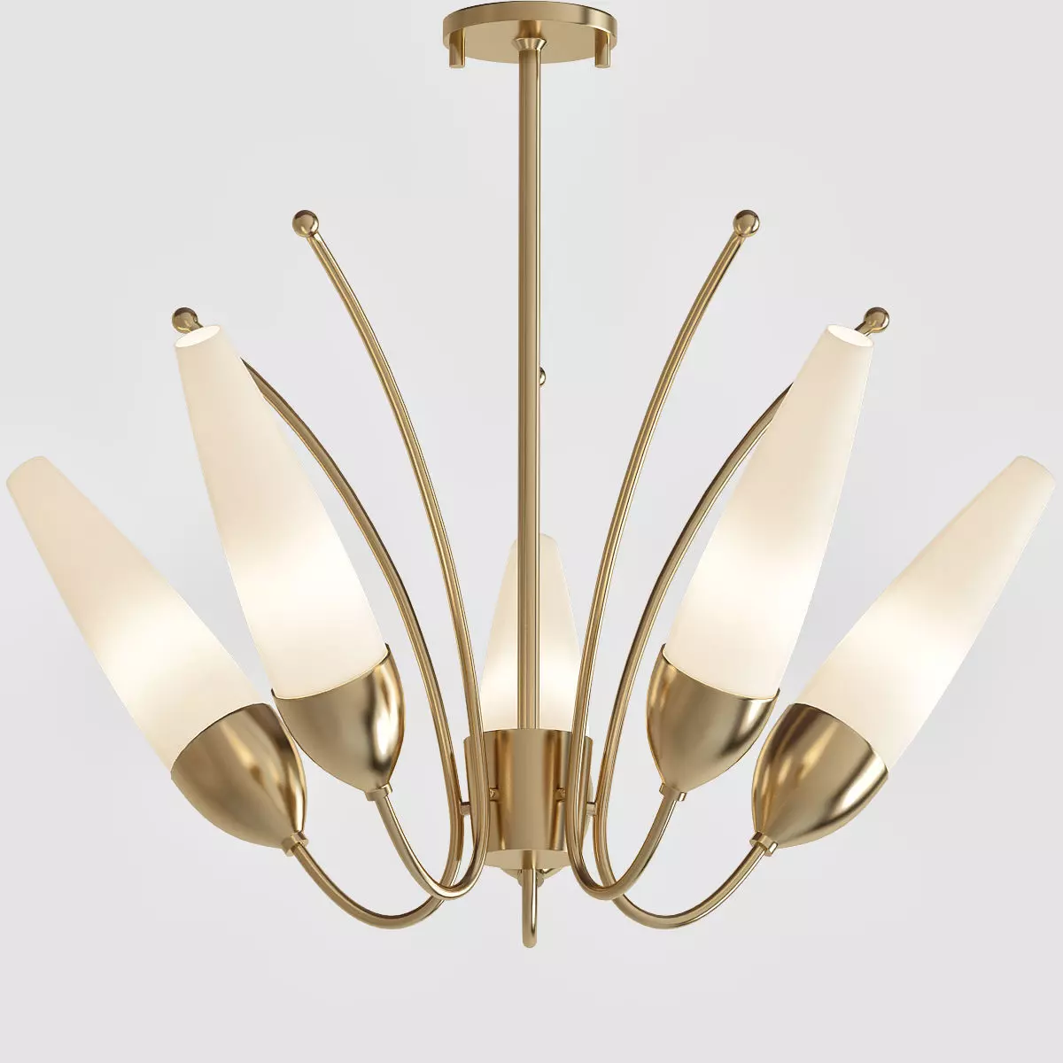 Amee 5 Light Aged Brass Chandelier with Opal Matte Glass Shade 3D model_0