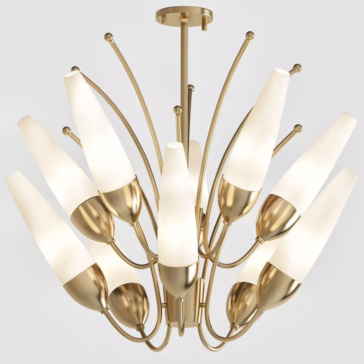 Amee 10 Light Aged Brass Chandelier with Opal Matte Glass Shade 3D model_0