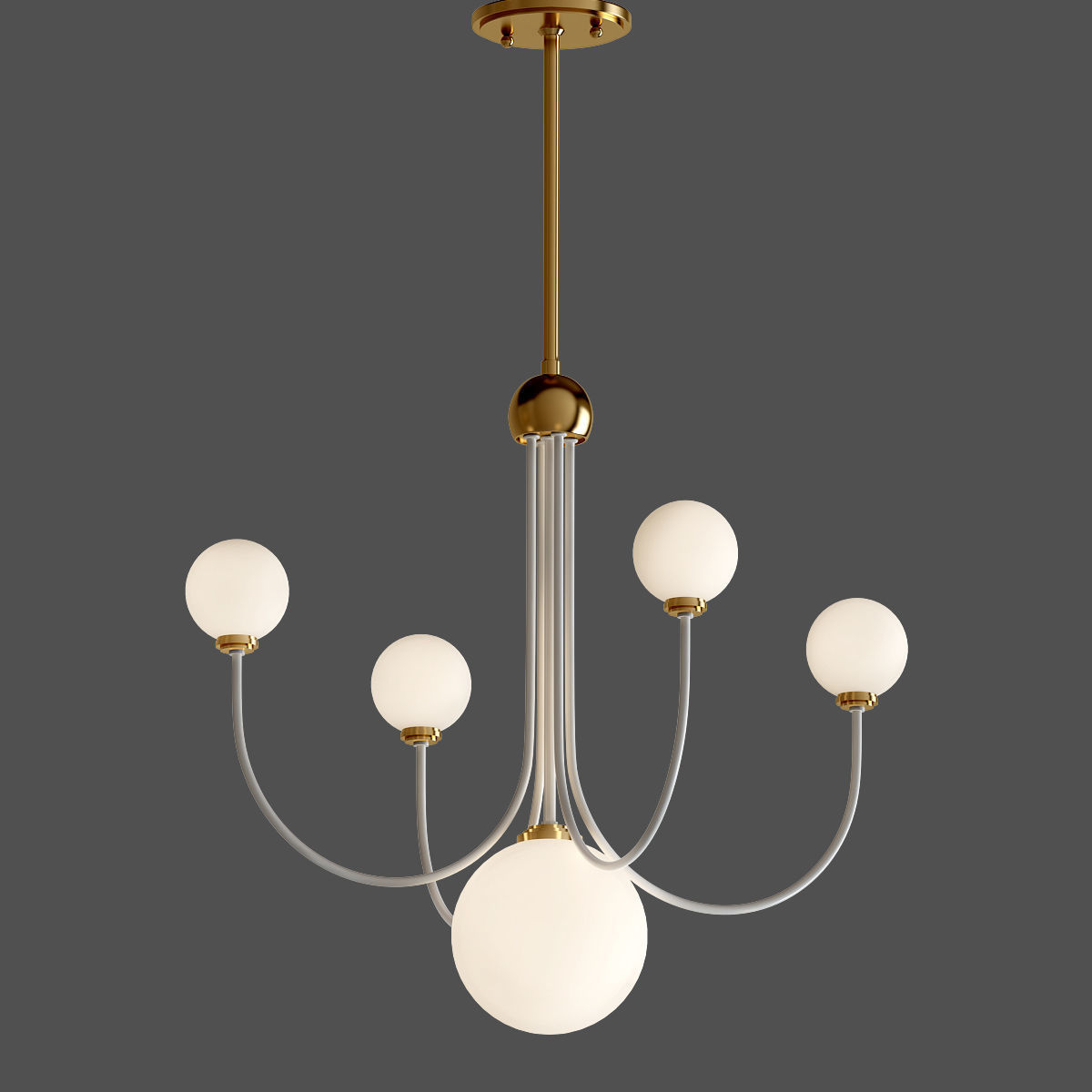 Coco 5 Light Aged BrassWhite LED Chandelier with Opal Shiny  3D model_1