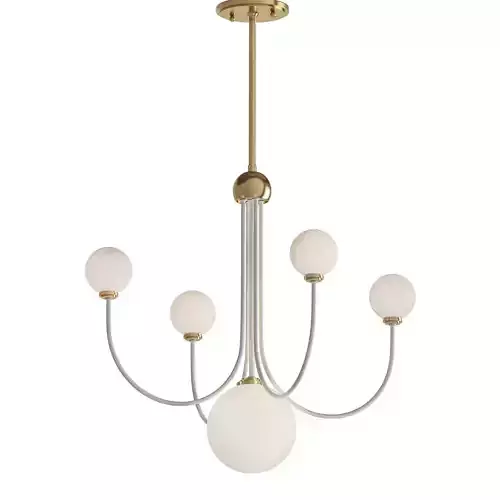 Coco 5 Light Aged BrassWhite LED Chandelier with Opal Shiny 