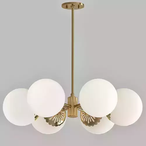 Paige 6 Light Aged Brass Chandelier with Opal Glossy Glass Shade