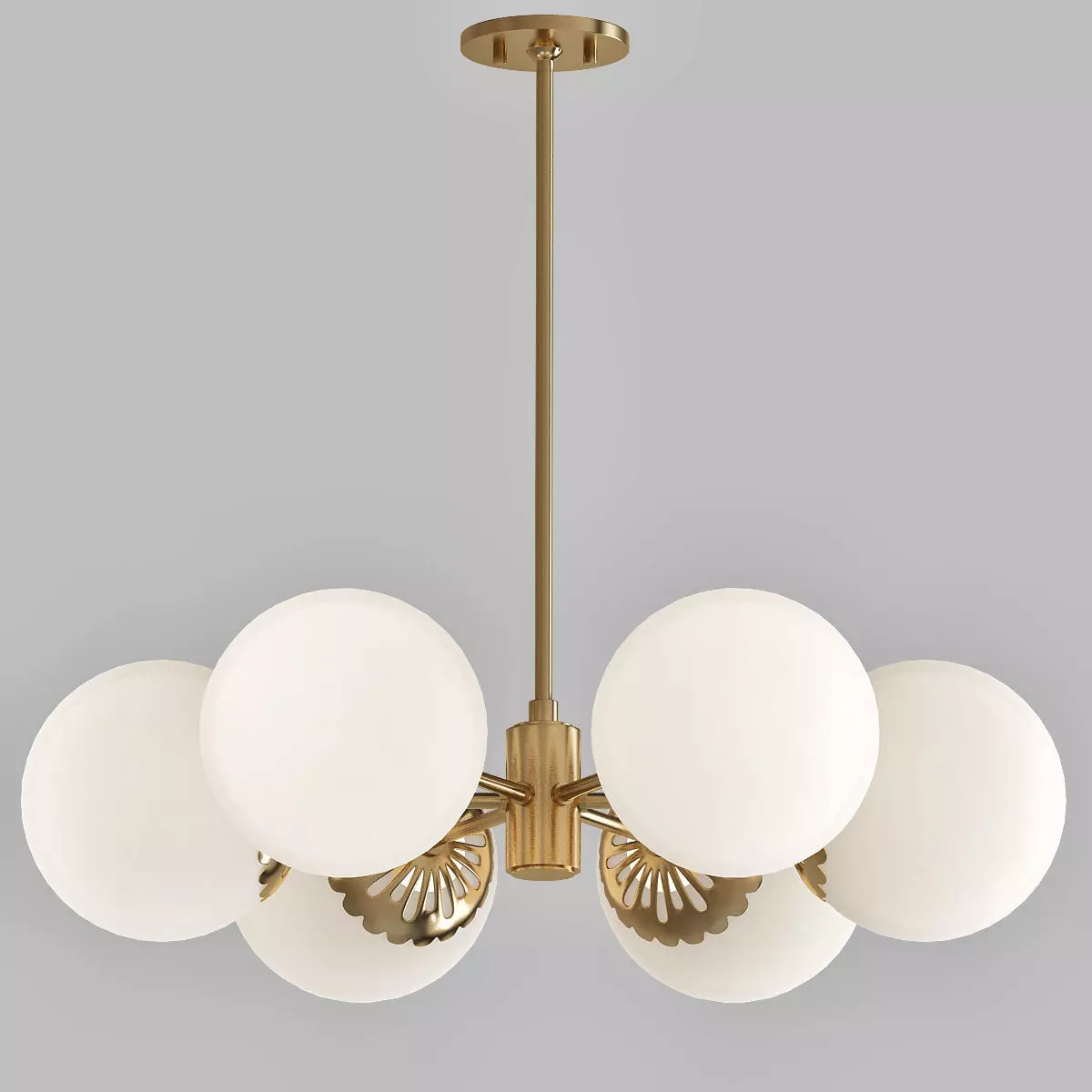 Paige 6 Light Aged Brass Chandelier with Opal Glossy Glass Shade 3D model_0