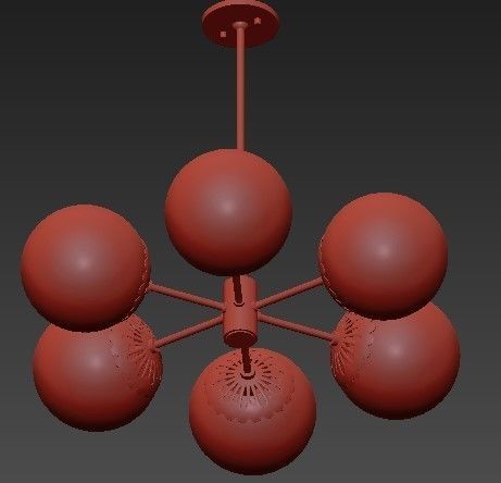 Paige 6 Light Aged Brass Chandelier with Opal Glossy Glass Shade 3D model_2