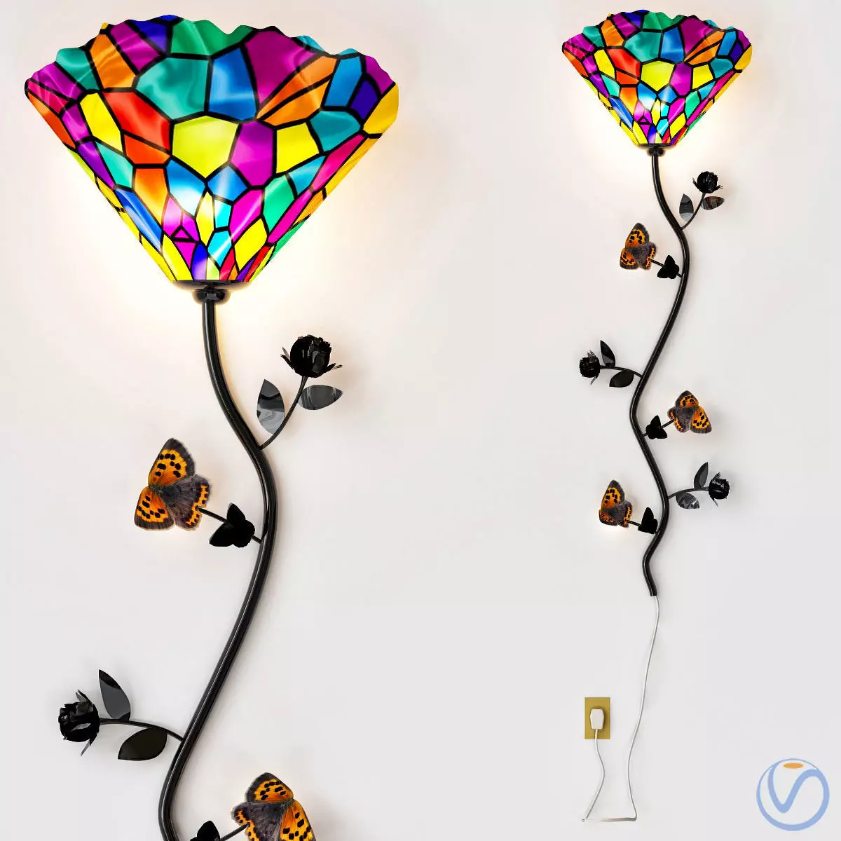 Tiffany Style Stained Glass Butterfly Spree Wall Lamp 3D model_0