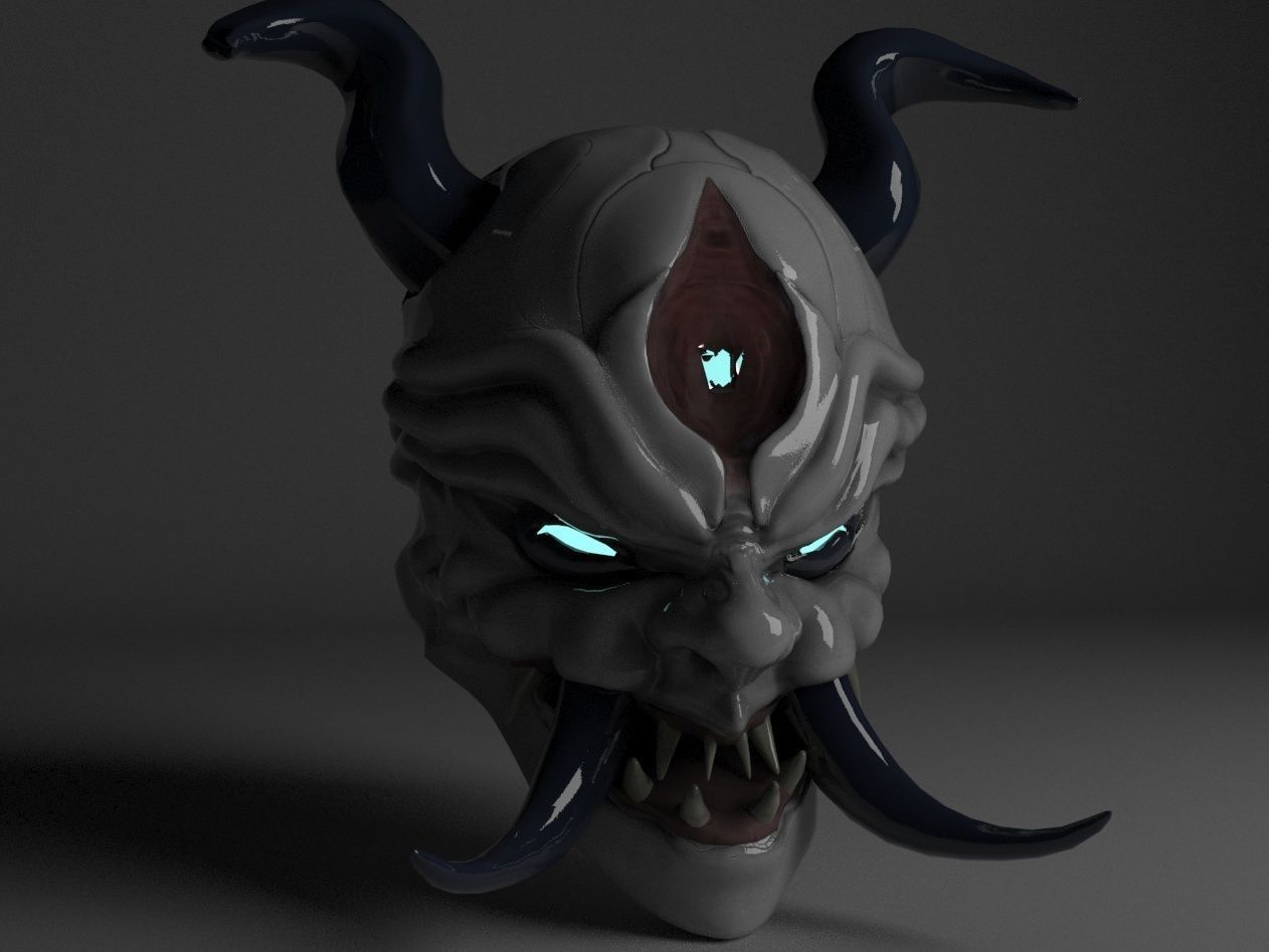 Oni Mask Low-poly 3D model_1