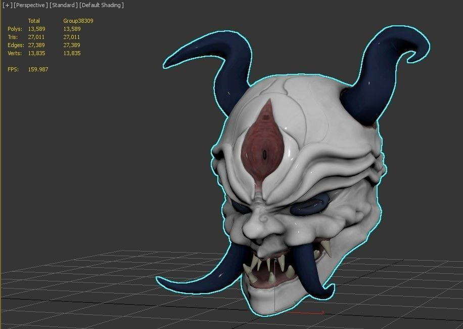 Oni Mask Low-poly 3D model_11