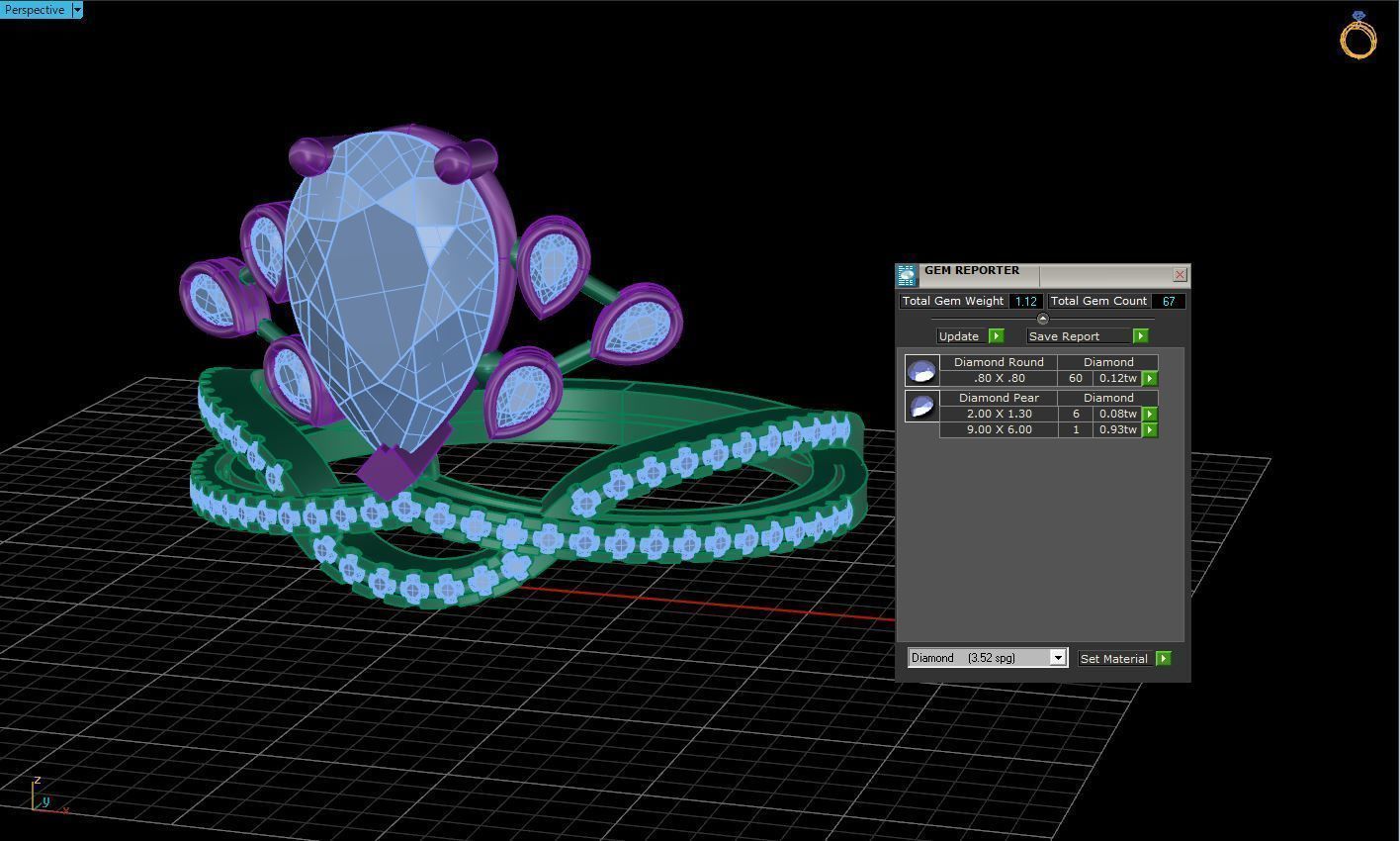 Drop gem ring 3D print model_2