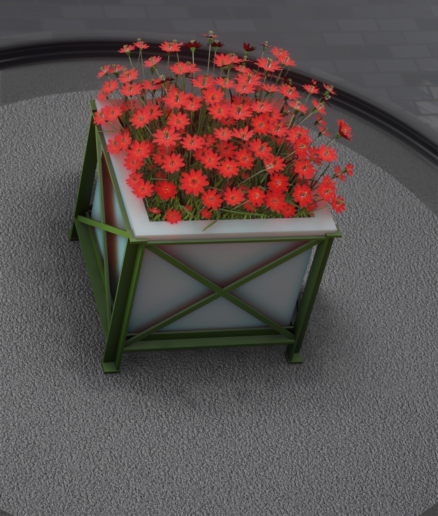 City Flower Pot with Red Flowers - Object 1 Low-poly 3D model_27