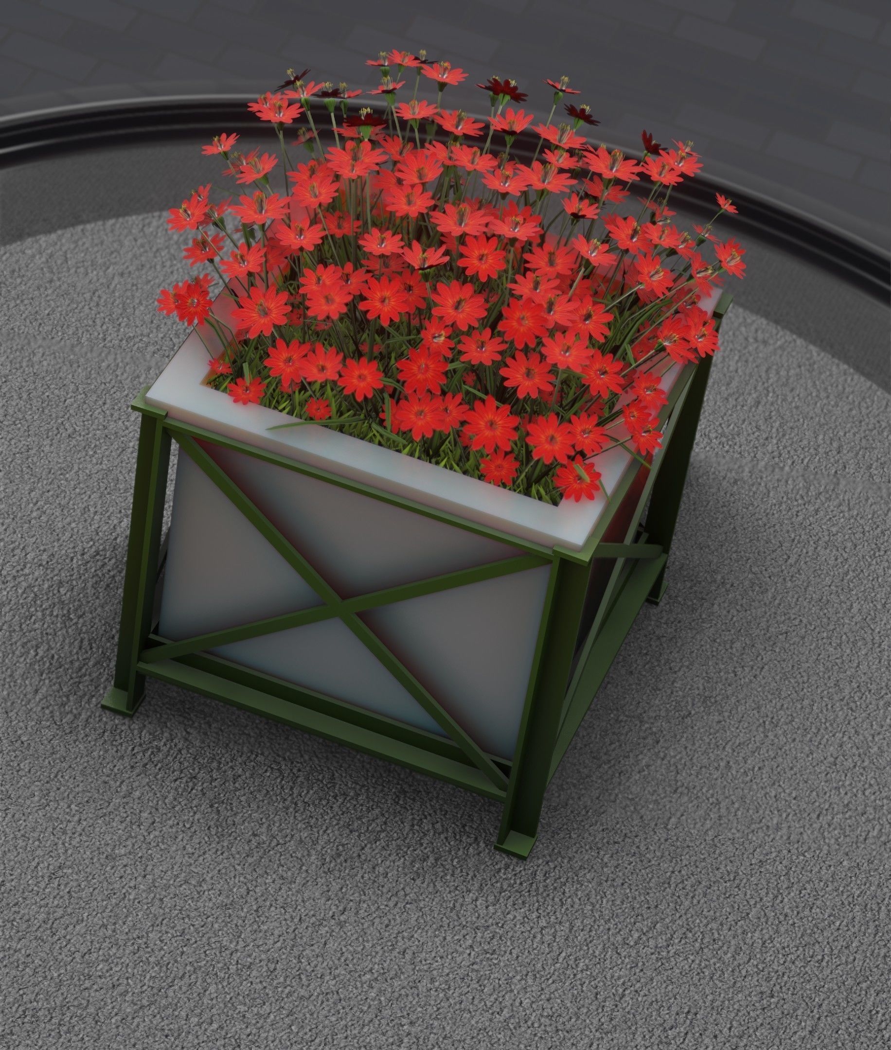 City Flower Pot with Red Flowers - Object 1 Low-poly 3D model_29