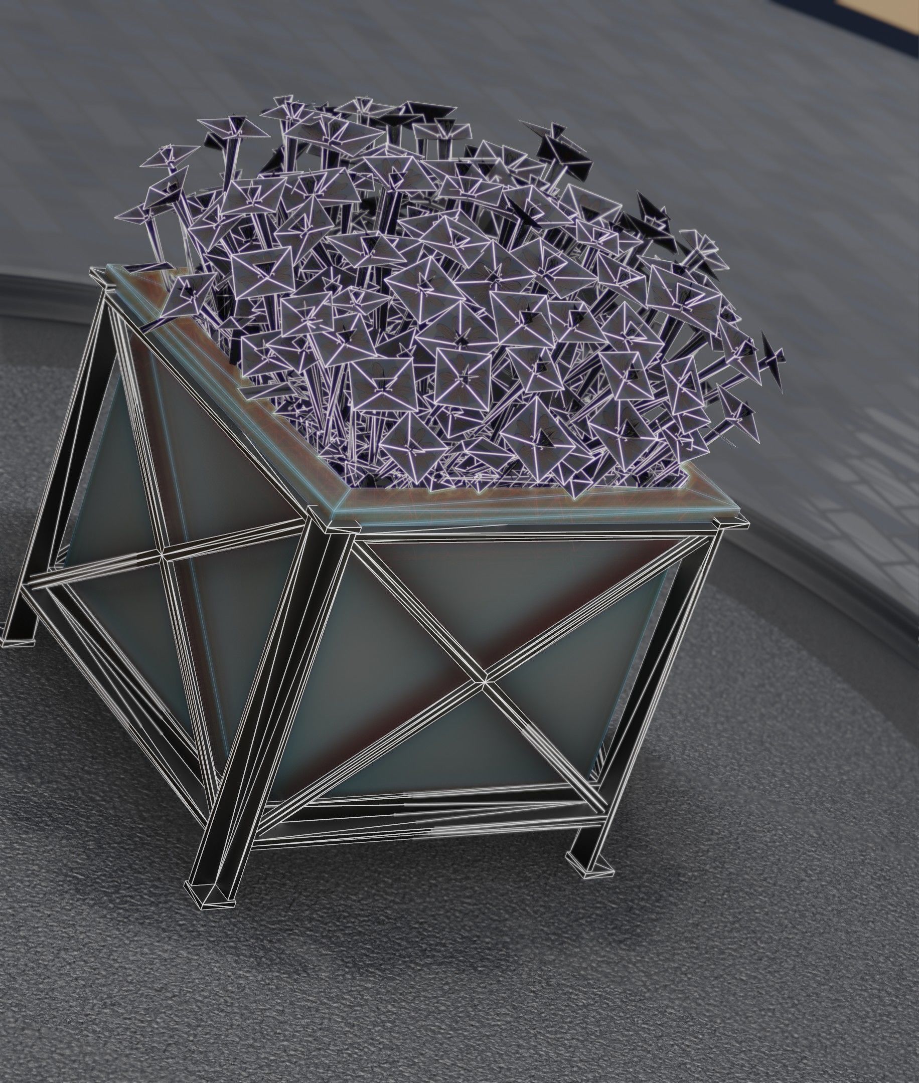 City Flower Pot with Red Flowers - Object 1 Low-poly 3D model_4