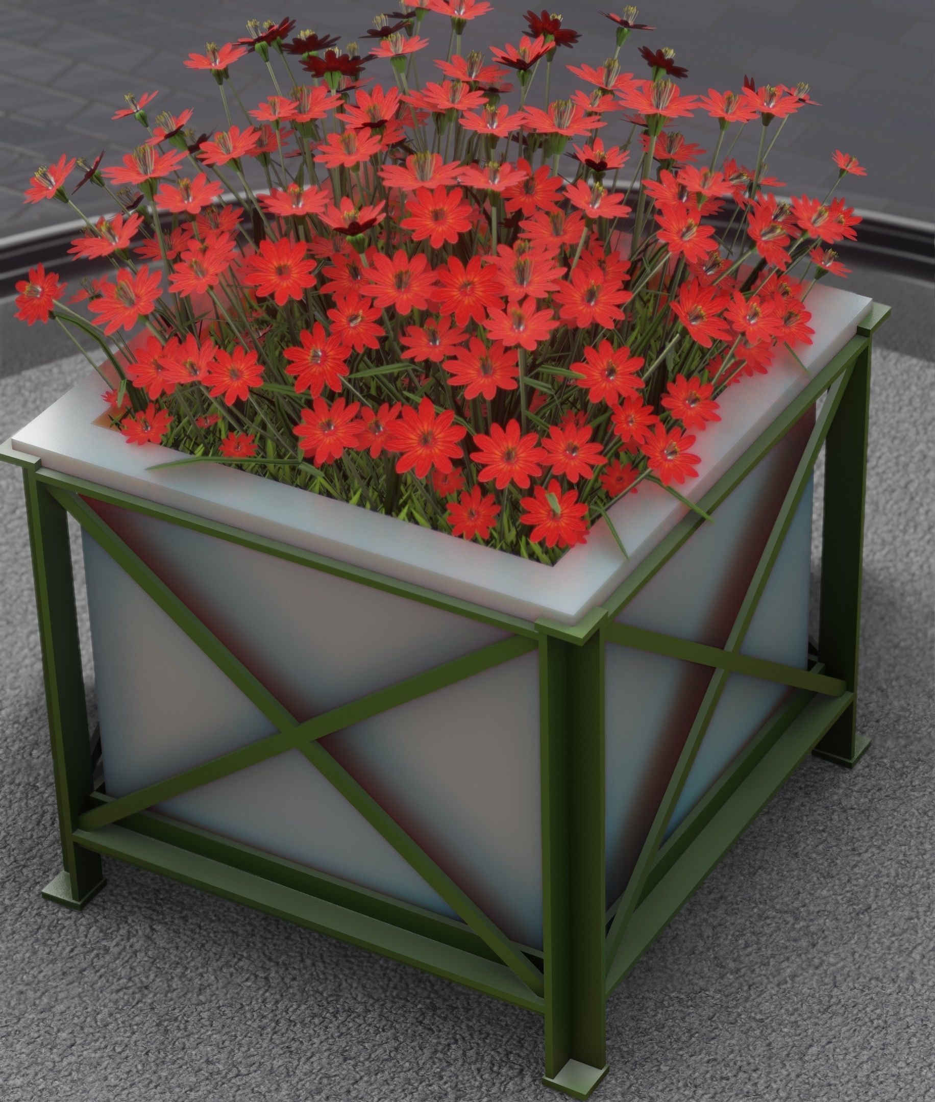 City Flower Pot with Red Flowers - Object 1 Low-poly 3D model_47