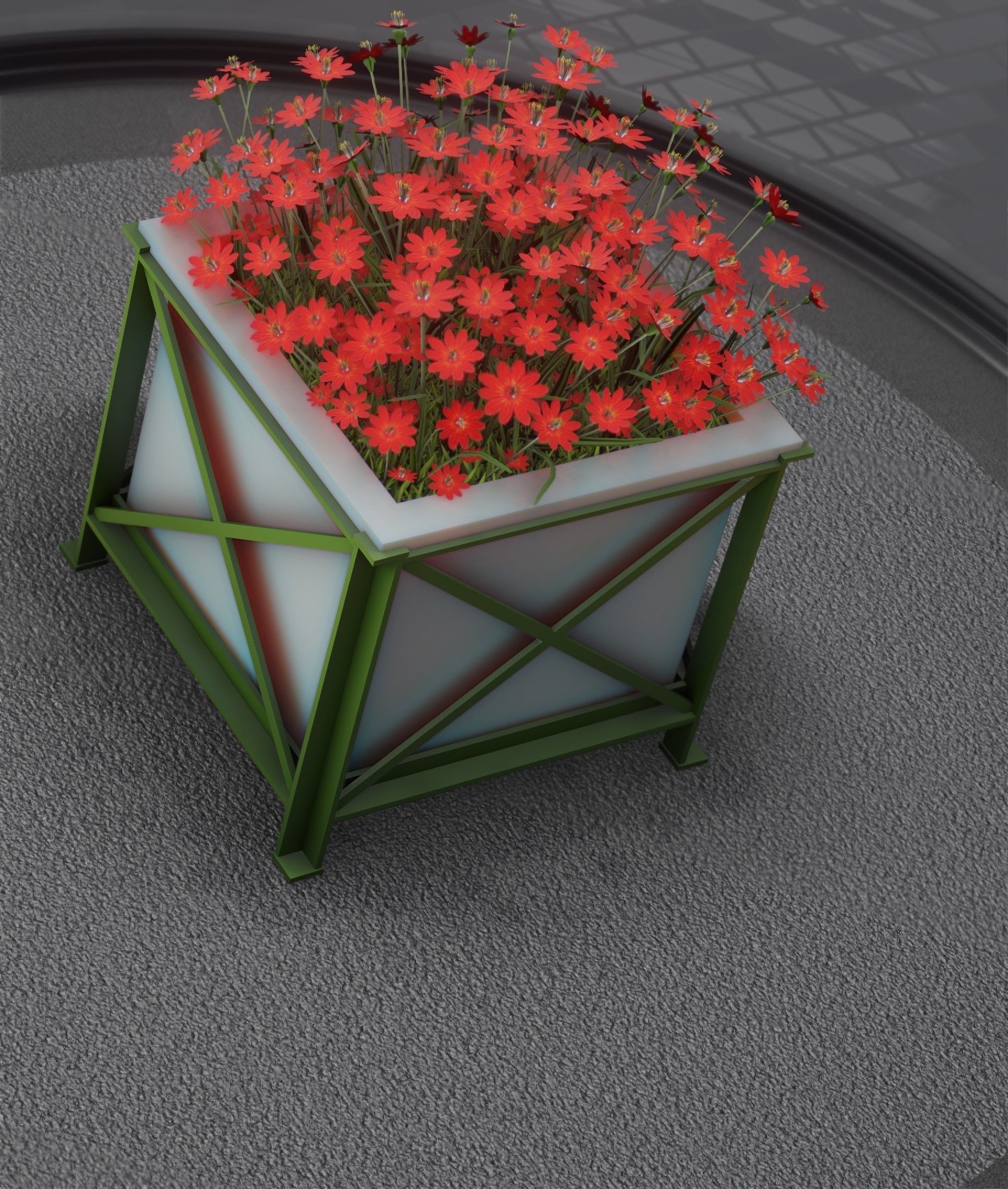 City Flower Pot with Red Flowers - Object 1 Low-poly 3D model_26