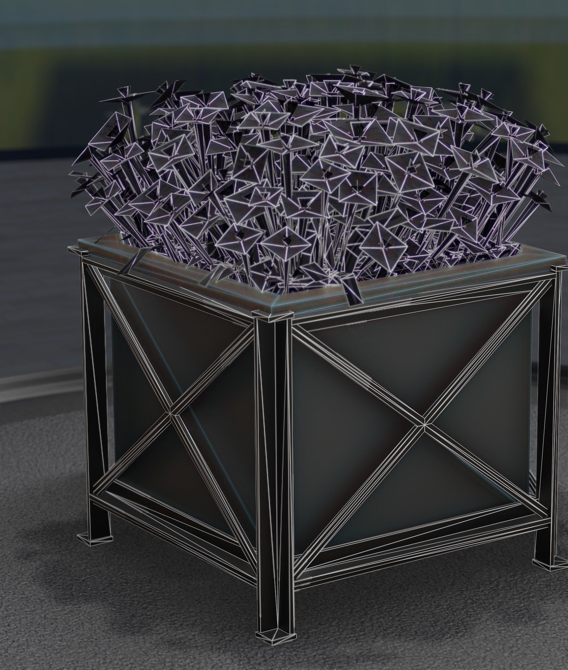 City Flower Pot with Red Flowers - Object 1 Low-poly 3D model_36