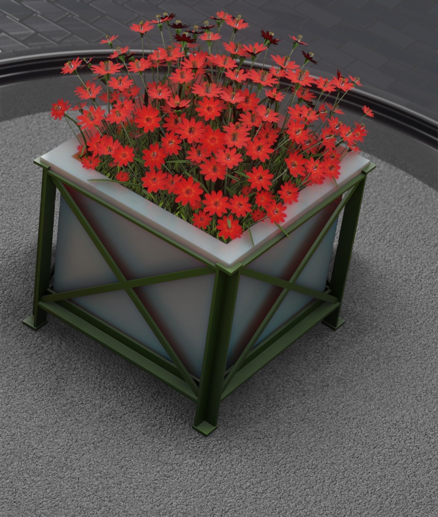 City Flower Pot with Red Flowers - Object 1 Low-poly 3D model_30