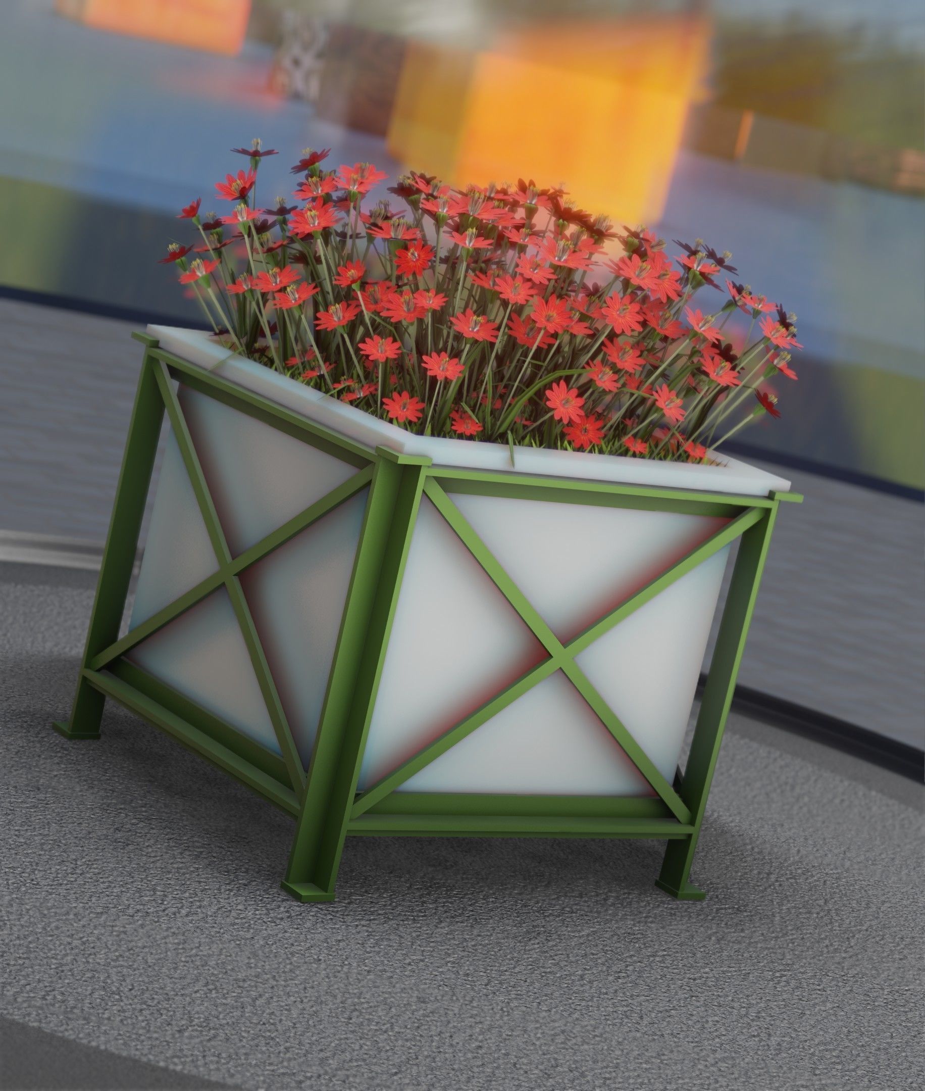 City Flower Pot with Red Flowers - Object 1 Low-poly 3D model_18