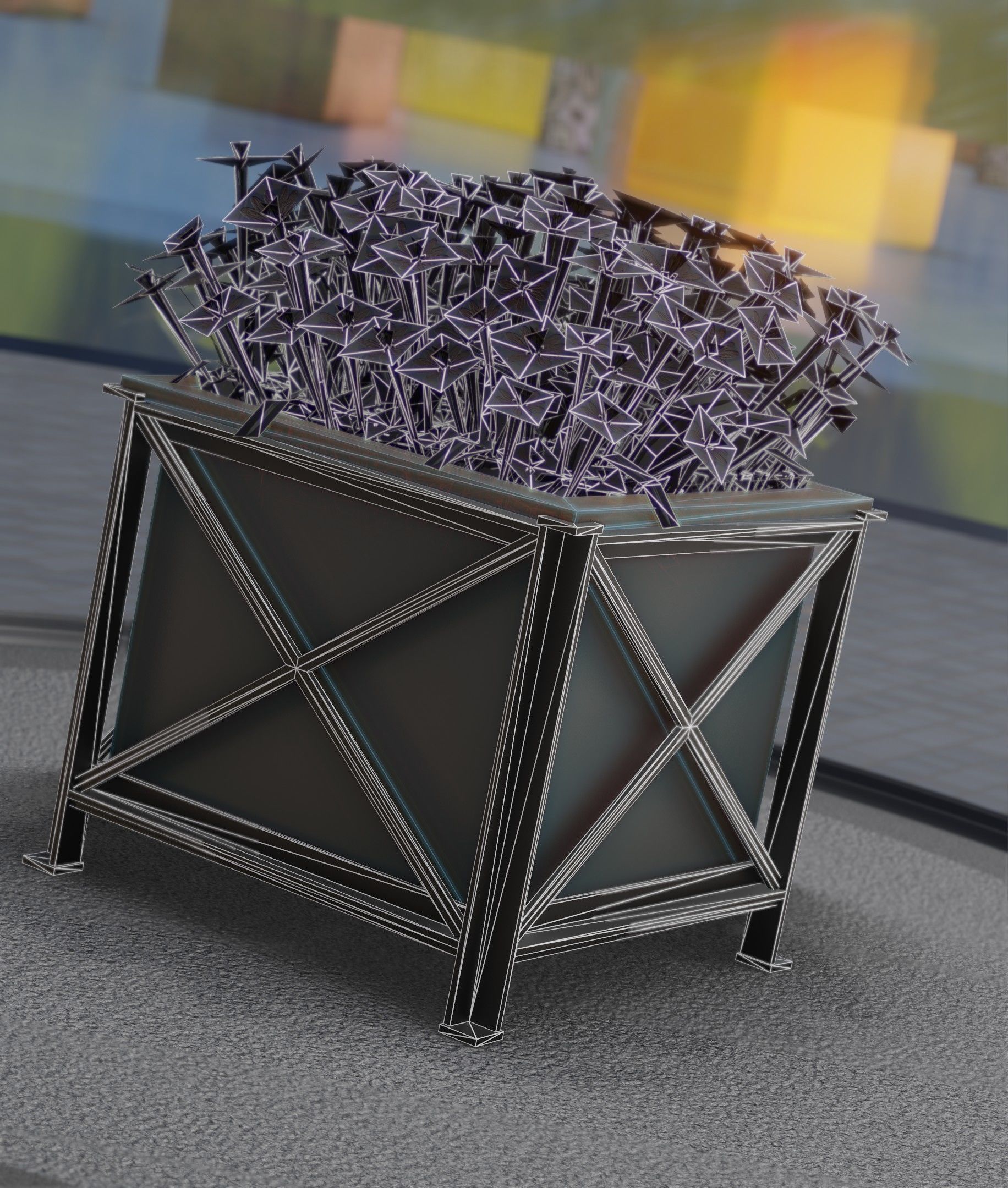 City Flower Pot with Red Flowers - Object 1 Low-poly 3D model_17