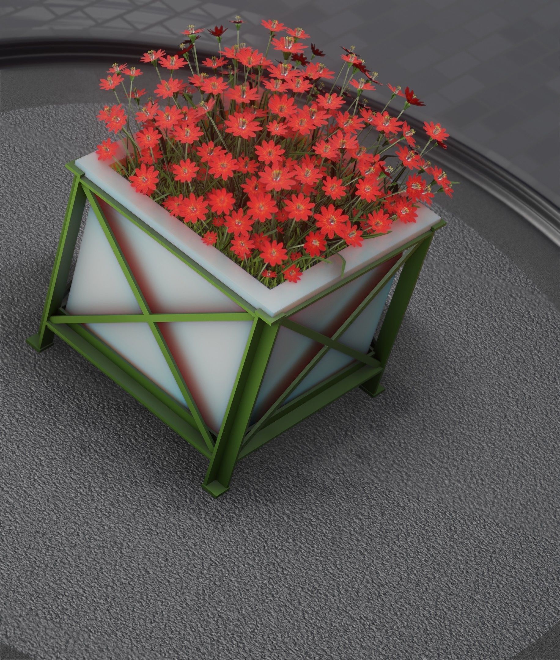 City Flower Pot with Red Flowers - Object 1 Low-poly 3D model_25