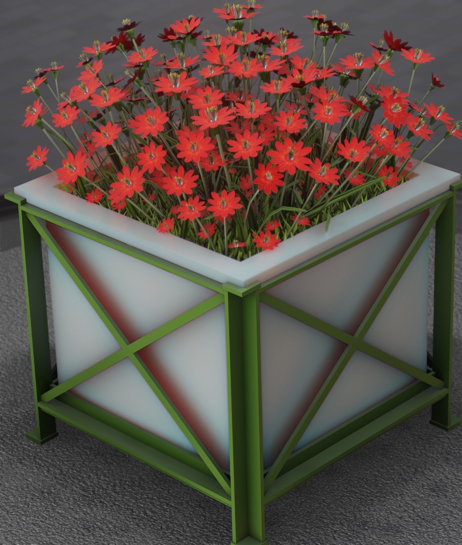 City Flower Pot with Red Flowers - Object 1 Low-poly 3D model_44