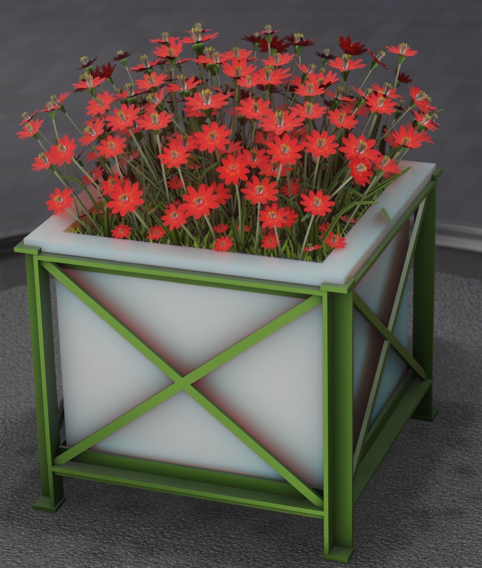 City Flower Pot with Red Flowers - Object 1 Low-poly 3D model_43