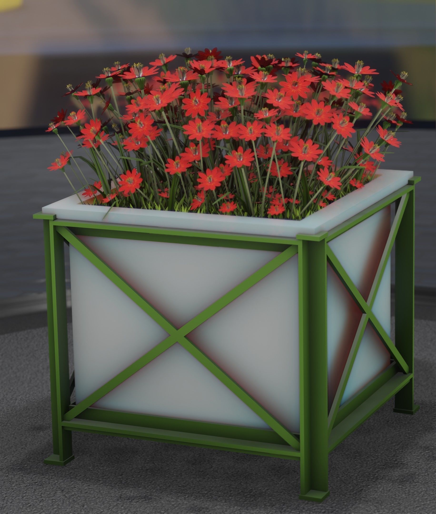 City Flower Pot with Red Flowers - Object 1 Low-poly 3D model_39