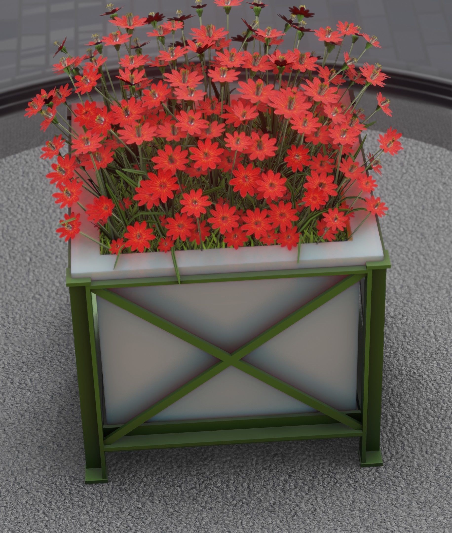 City Flower Pot with Red Flowers - Object 1 Low-poly 3D model_49