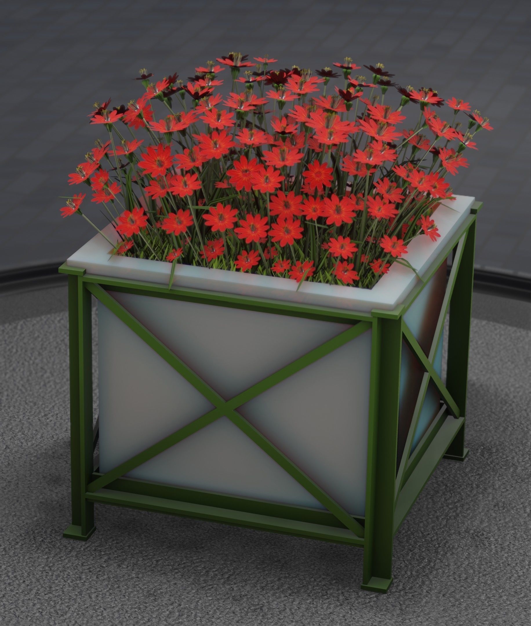 City Flower Pot with Red Flowers - Object 1 Low-poly 3D model_34