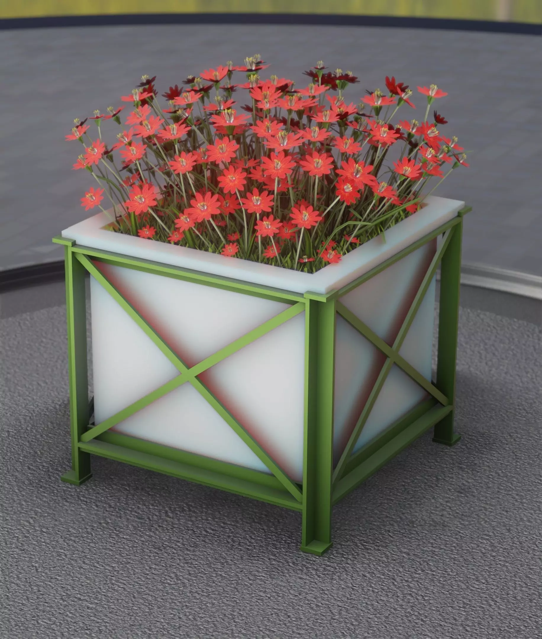 City Flower Pot with Red Flowers - Object 1 Low-poly 3D model_0