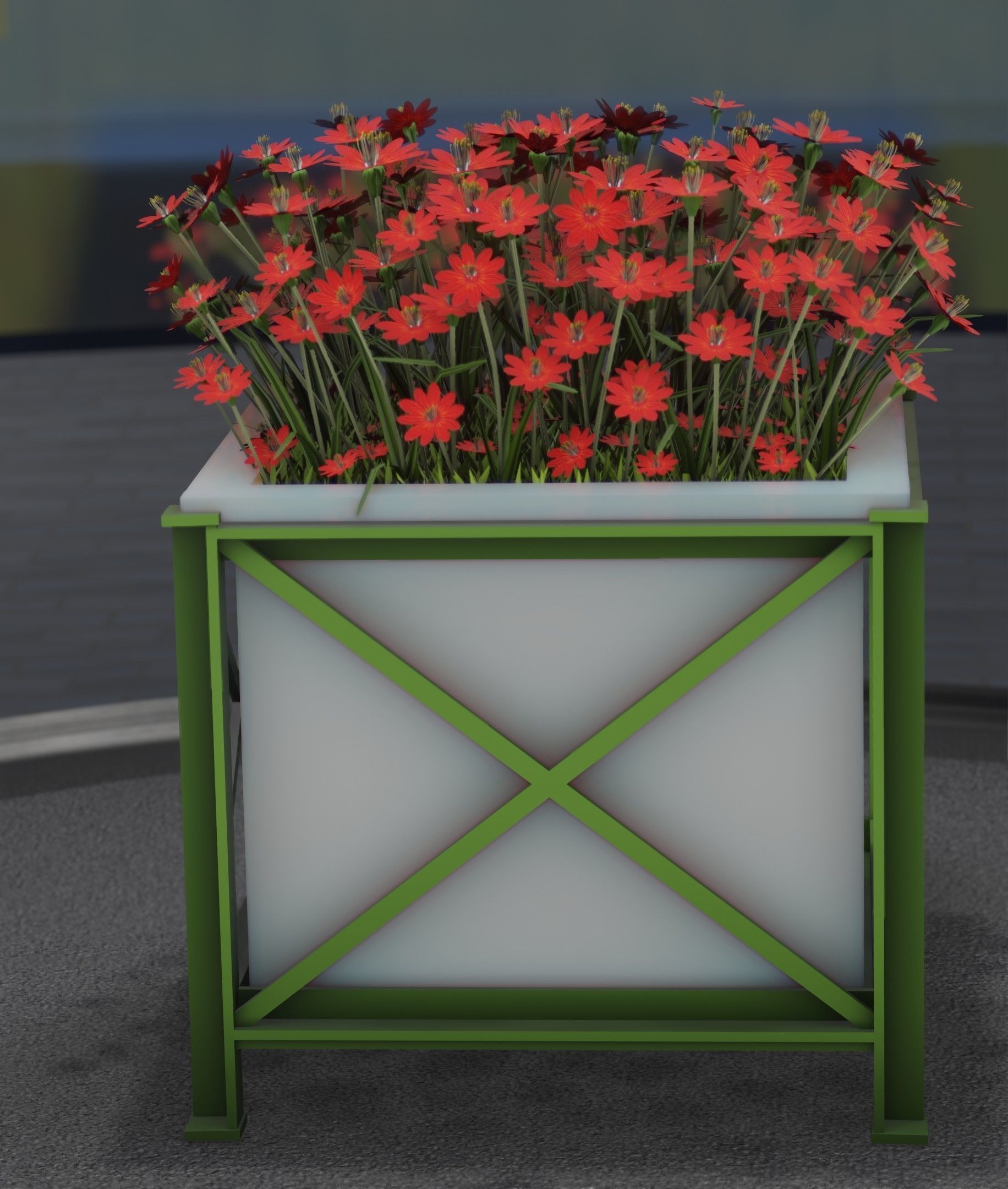 City Flower Pot with Red Flowers - Object 1 Low-poly 3D model_38