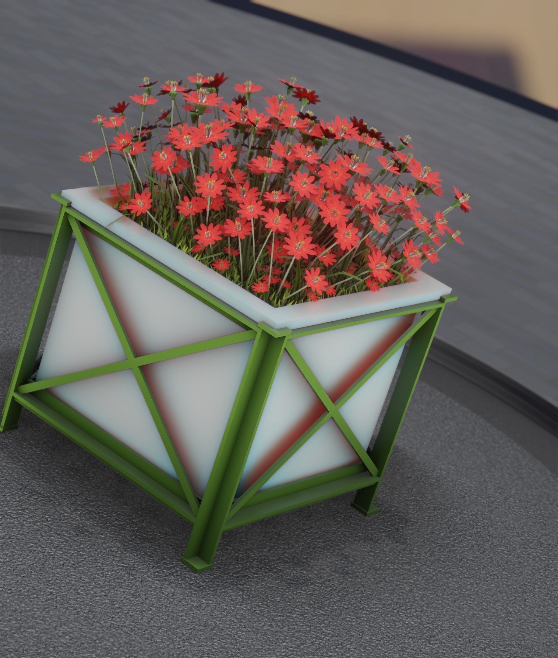City Flower Pot with Red Flowers - Object 1 Low-poly 3D model_21