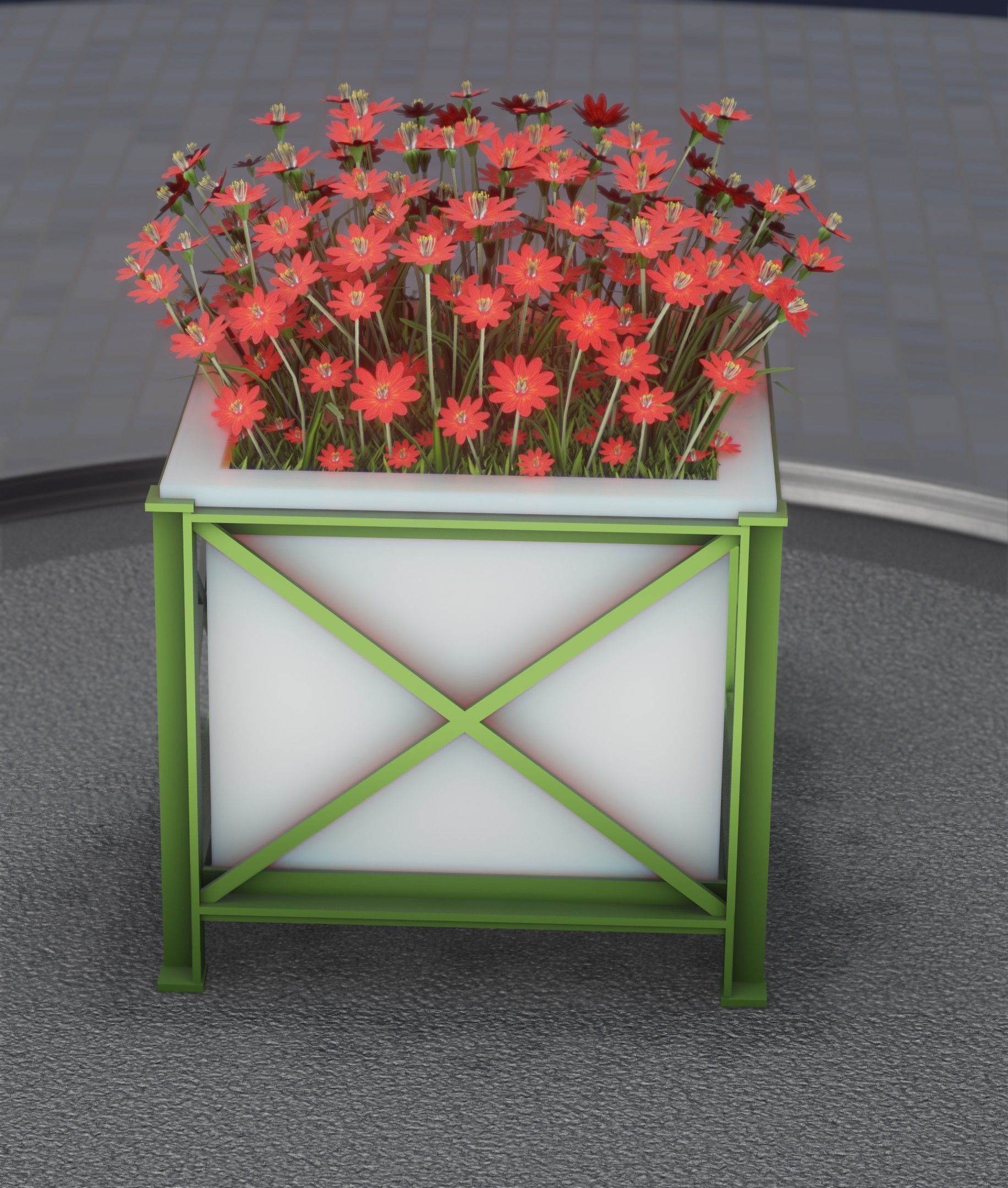 City Flower Pot with Red Flowers - Object 1 Low-poly 3D model_10