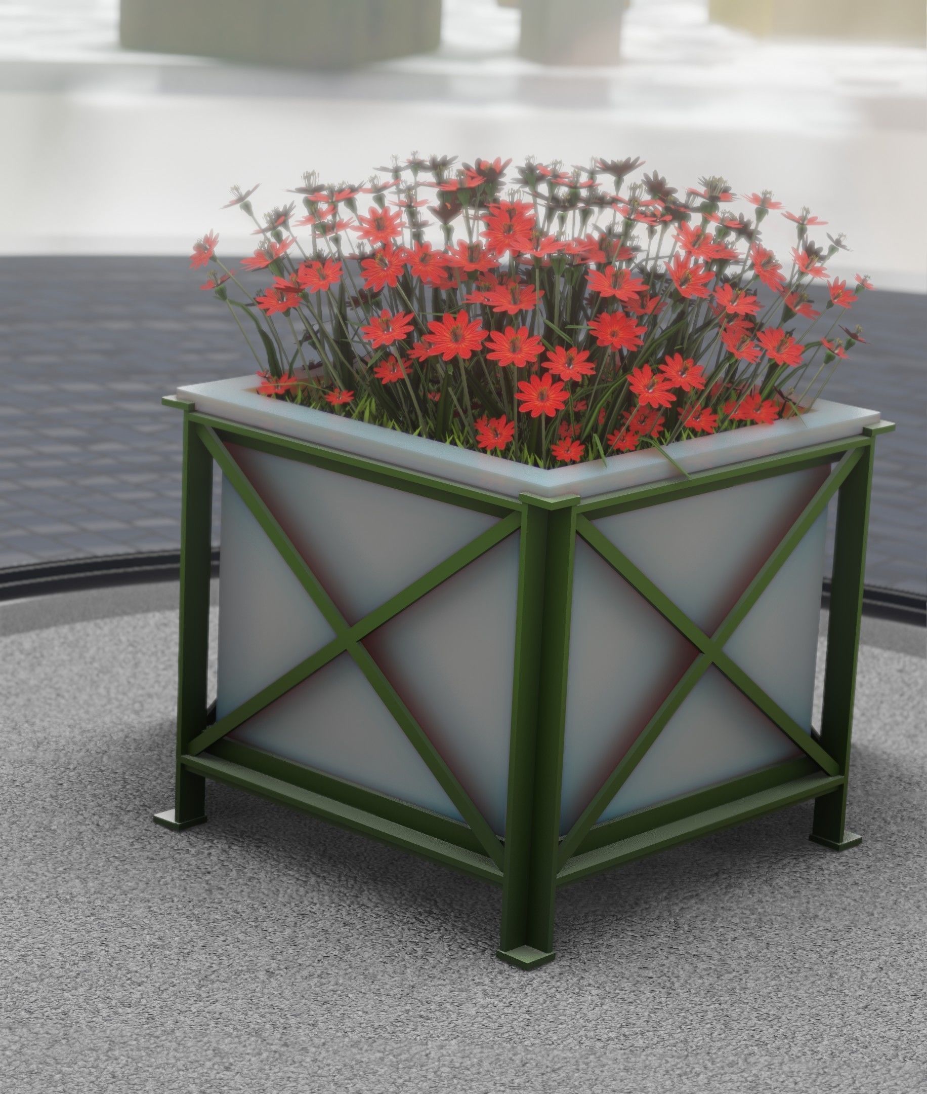 City Flower Pot with Red Flowers - Object 1 Low-poly 3D model_13