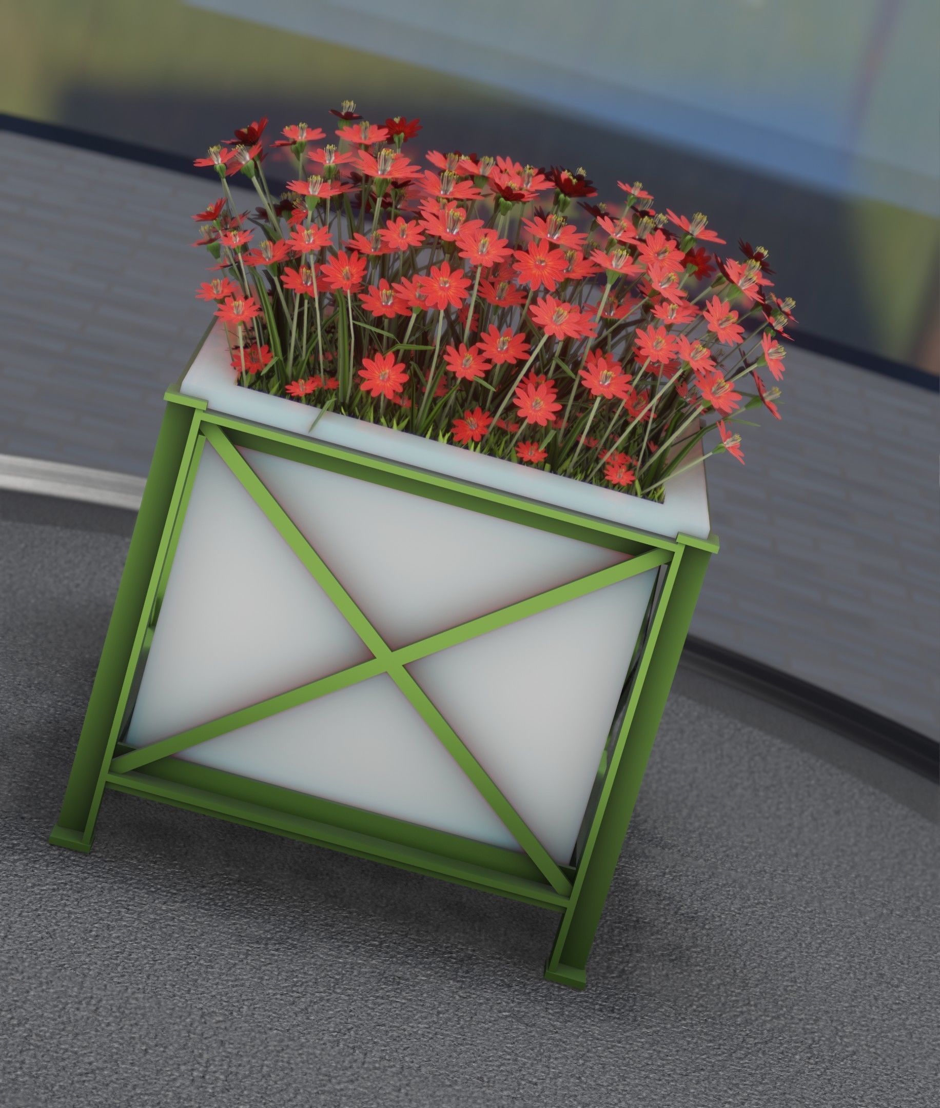 City Flower Pot with Red Flowers - Object 1 Low-poly 3D model_7